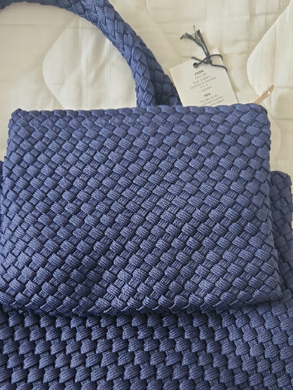 Navy Woven Tote Bag with Wristlet - Women Brand New - Picture 3 of 9